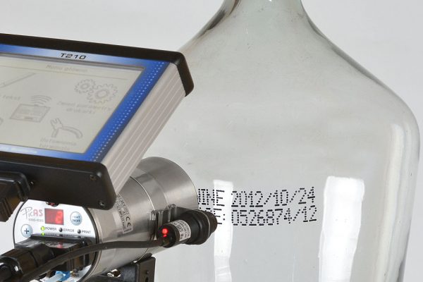 Large character inkjet coding device on glass bottle